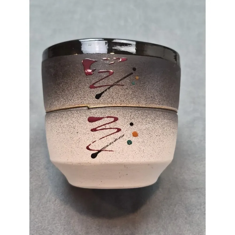 Paul Uhl Signed Ceramic Art Vase Unique Form with Black, White and Red Glaze